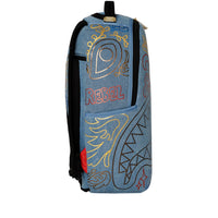 METALLIC PRINTED DENIM SHARK DLXSV BACKPACK