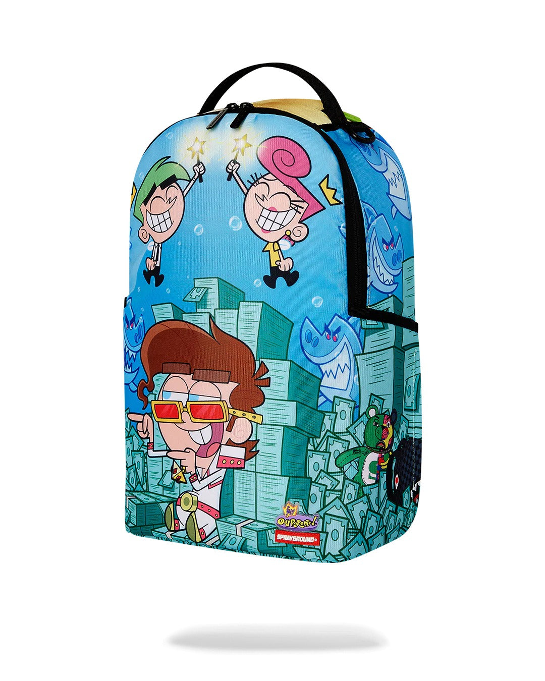 TIMMY SITTING ON MONEY CHAIR BACKPACK