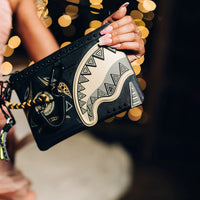 AI WONDERLAND GOLD AND BLACK CROSSOVER CLUTCH