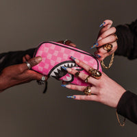 PINK AND BLACK DRIP CHECK POUCH