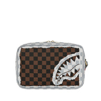 CREAM AND BROWN TEAR CHECK TOILETRY BAG