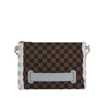 CREAM AND BROWN TEAR CHECK CROSSOVER CLUTCH