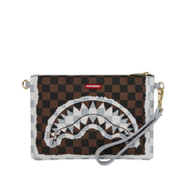 CREAM AND BROWN TEAR CHECK CROSSOVER CLUTCH