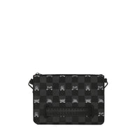 GRAY PEEKING CHARACTER CHECK CROSSBODY POUCHETTE