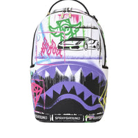 STENCIL SHARK ATTACK BLACK AND WHITE SPLIT BACKPACK