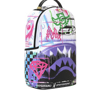 STENCIL SHARK ATTACK BLACK AND WHITE SPLIT BACKPACK