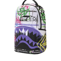 STENCIL SHARK ATTACK BLACK AND WHITE SPLIT BACKPACK