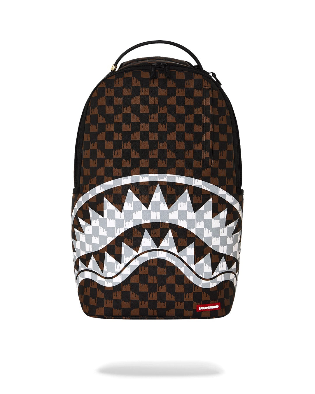 Sprayground BROWN AND CREAM DRIP CHECK SHARK BACKPACK
