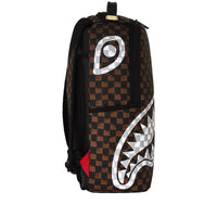 BROWN AND CREAM DRIP CHECK SHARK BACKPACK