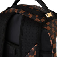 BROWN AND CREAM DRIP CHECK SHARK BACKPACK