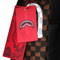 BROWN AND CREAM DRIP CHECK SHARK BACKPACK