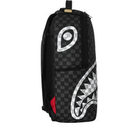 BLACK AND WHITE DRIP CHECK SHARK BACKPACK