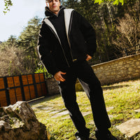 SADDLE STITCHING FAUX SHEEPSKIN JACKET BLACK