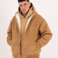 SADDLE STITCHING FAUX SHEEPSKIN JACKET NATURAL
