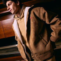SADDLE STITCHING FAUX SHEEPSKIN JACKET NATURAL