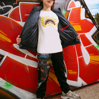 DIAGONAL CUT GRAFFITI PANTS