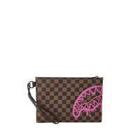 Pink Drip Brown Check Pouchette