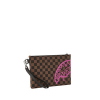 Pink Drip Brown Check Pouchette
