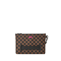 Pink Drip Brown Check Pouchette