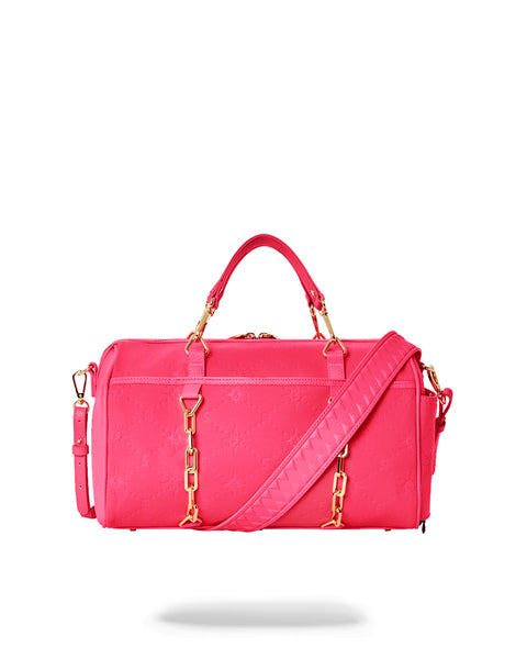 Pink leather duffle bag