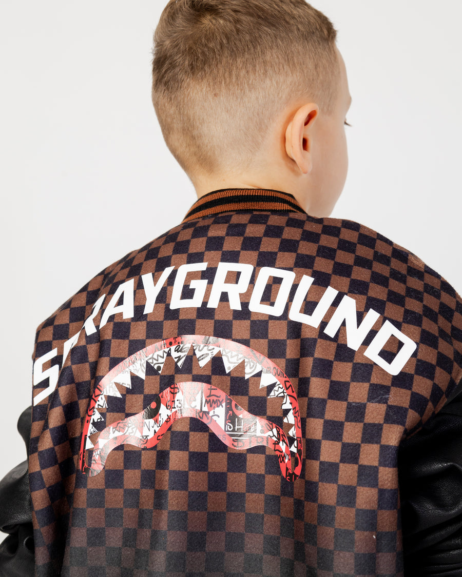 Youth - Sprayground Jacket SHADE CHECK GRAFFITI VARSITY J Brown