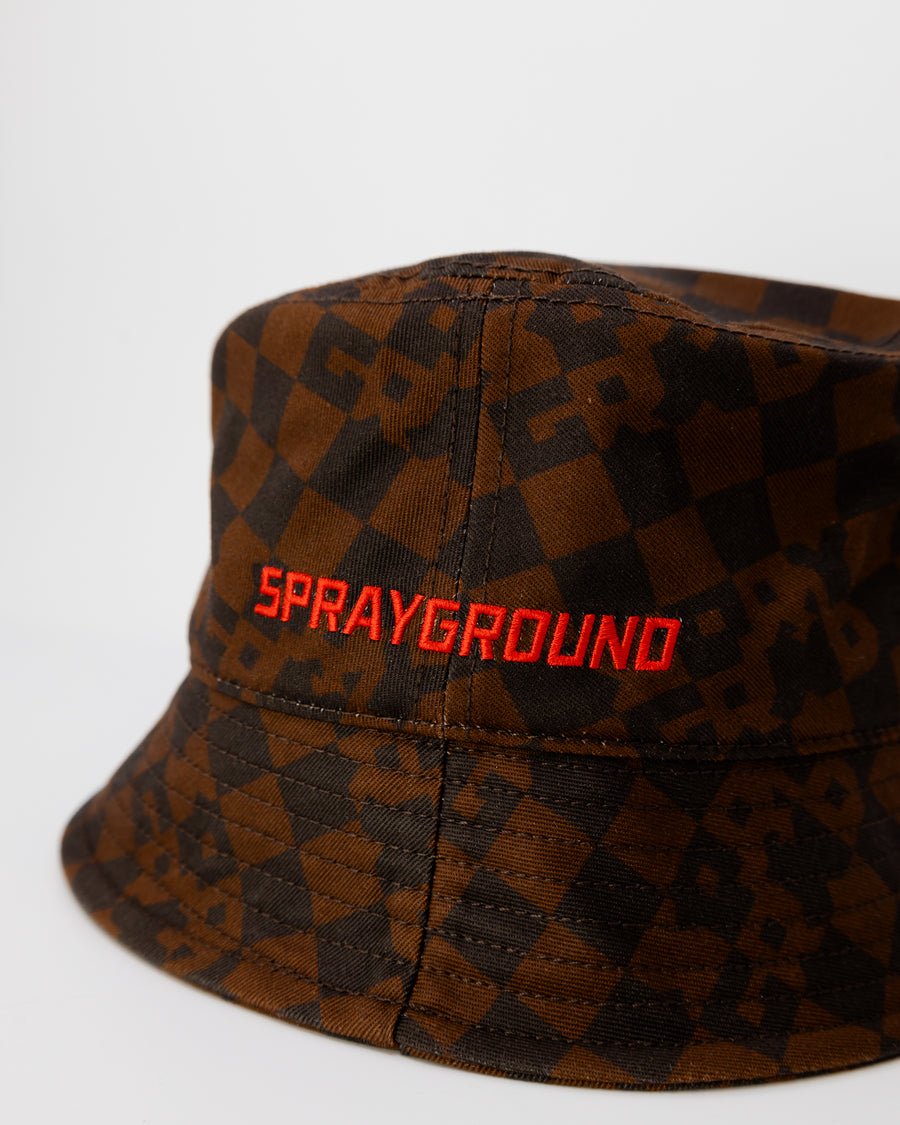  Sprayground SPRAYGROUND BROWN CHECK BUCKET CAP Marron