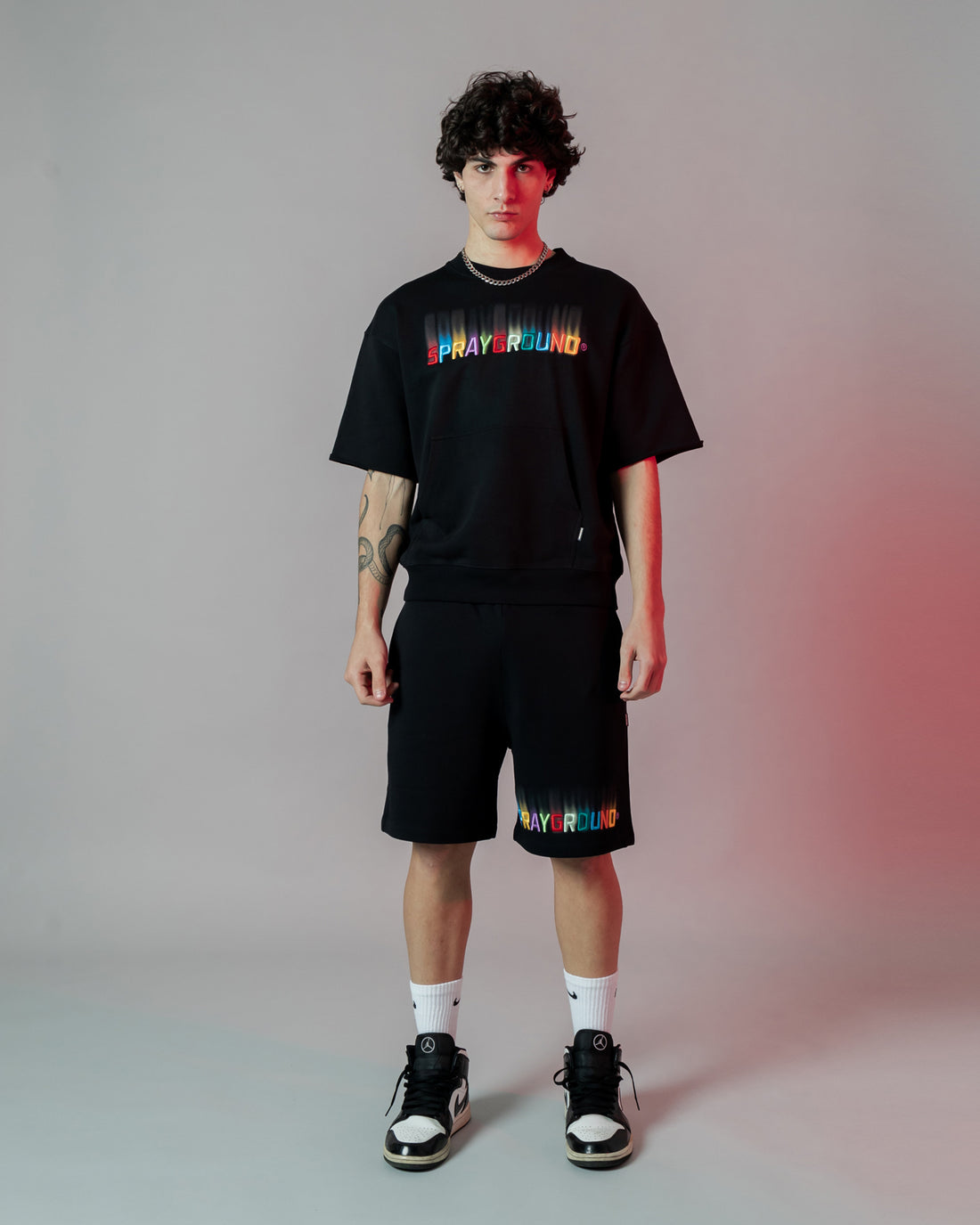 Shaded Embroidery French Terry T-shirt Blk