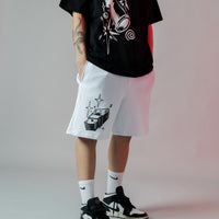 B&w Comic Shark Basket Shorts