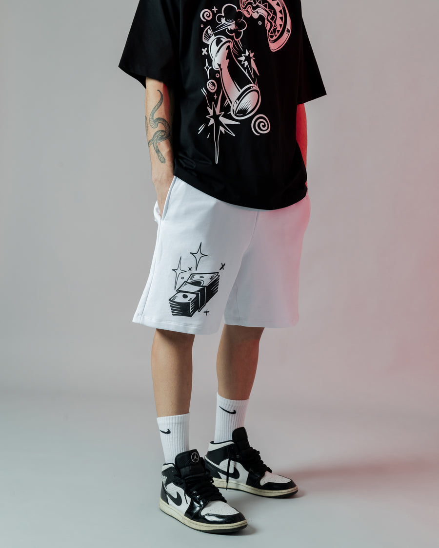 B&w Comic Shark Basket Shorts