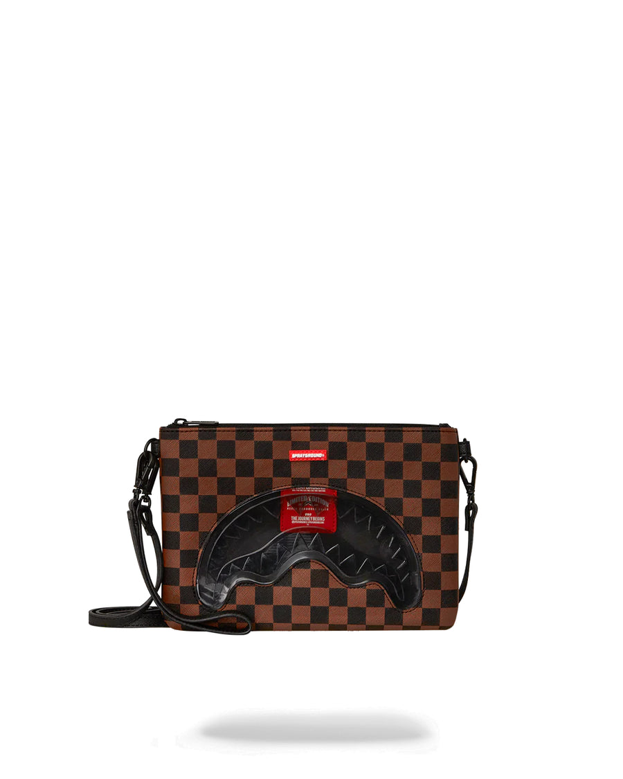 Pochette e beauty Sprayground CLEAR RUBBER SHARK CROSSOVER CLUTCH W/ SHOUDLER STRAP Marrone