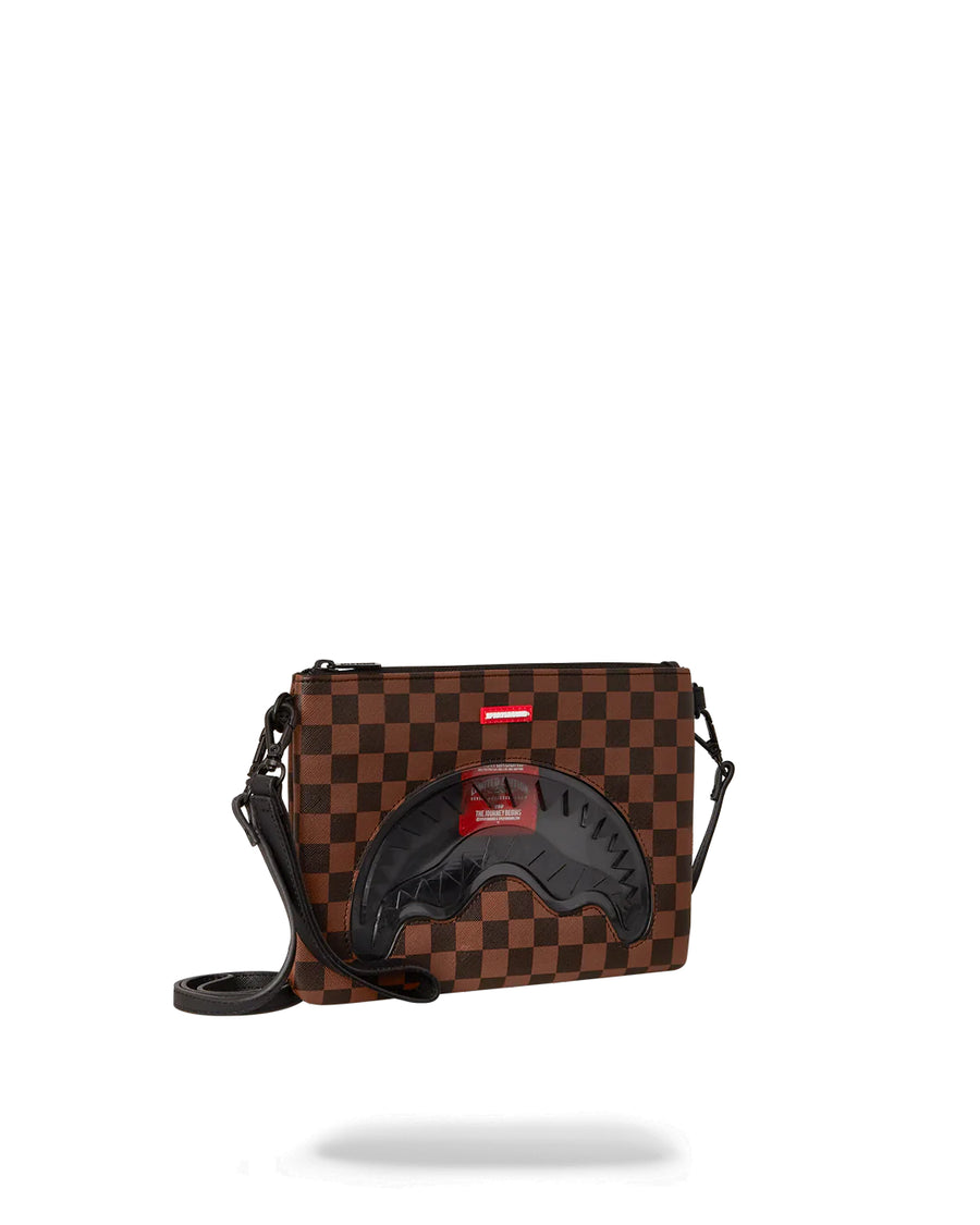 Pochette Sprayground CLEAR RUBBER SHARK CROSSOVER CLUTCH W/ SHOUDLER STRAP Marrón