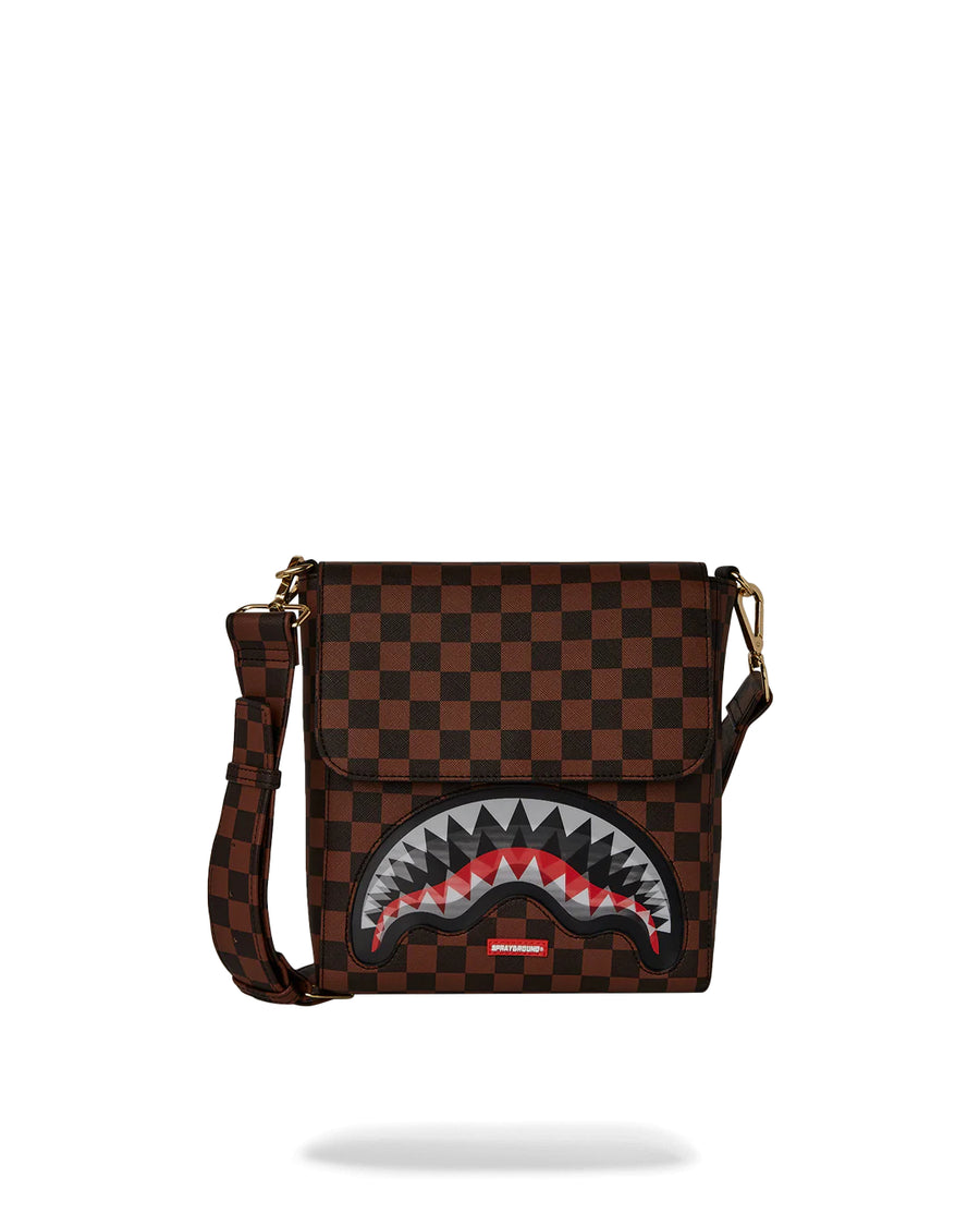 Bolsa pequeña Sprayground SHARKS IN PARIS LENTICULAR CHOMP MESSENGER SLING Marrón