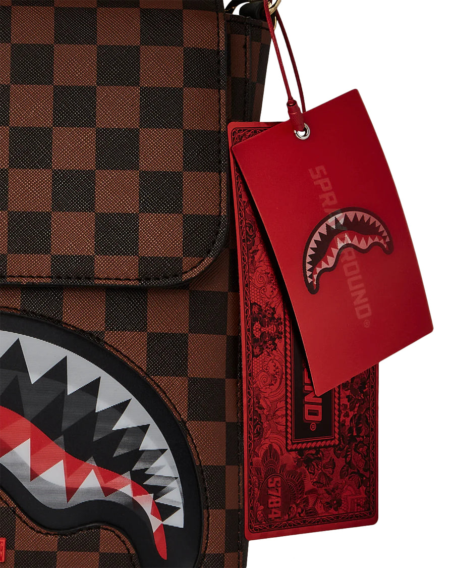 Borsa Sprayground SHARKS IN PARIS LENTICULAR CHOMP MESSENGER SLING Marrone