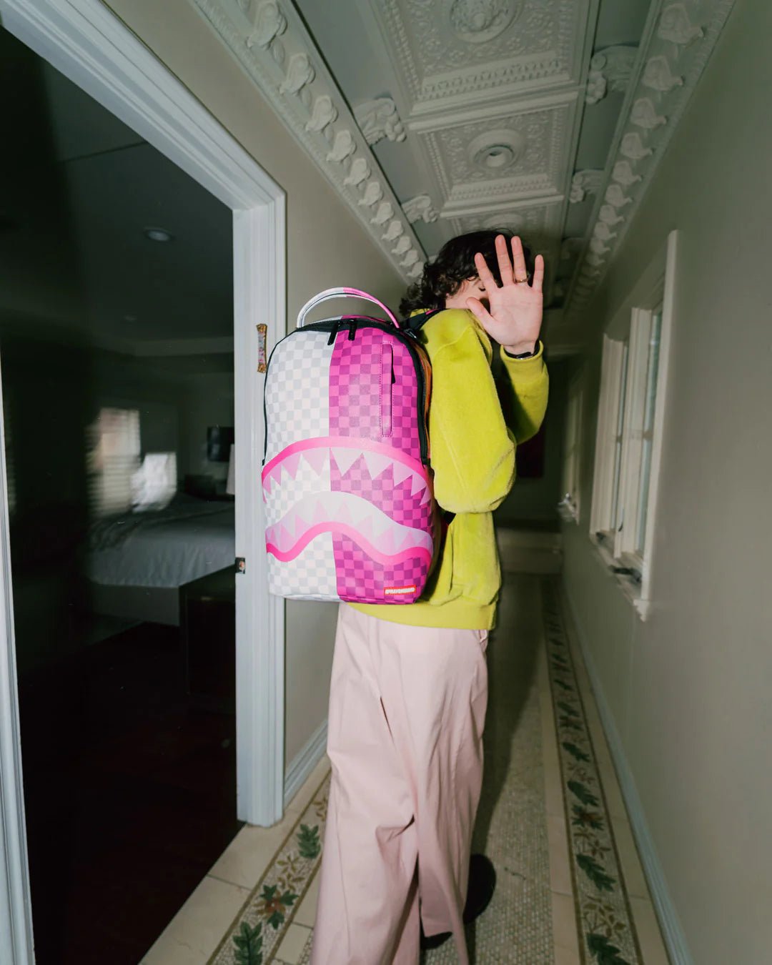 Pink&cream Check Backpack