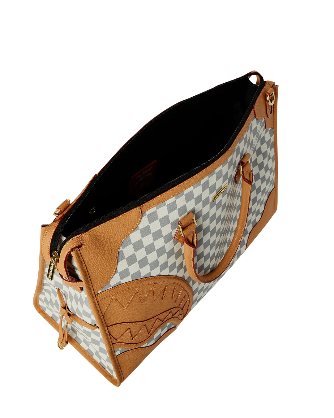 Sprayground Raceway Henny Torpedo Duffle Bag - Brown Checkered Vegan Leather, Water-Resistant, Perfect For Travel & Casual Use