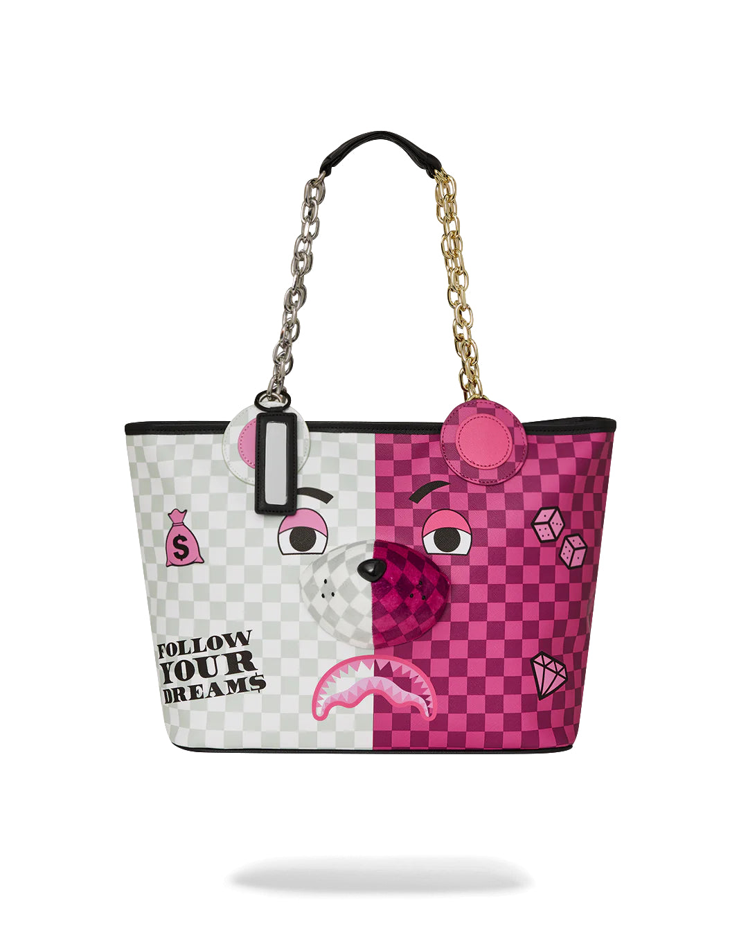 Pink&cream Check Moneybear Head Tote