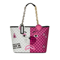 Pink&cream Check Moneybear Head Tote