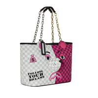 Pink&cream Check Moneybear Head Tote