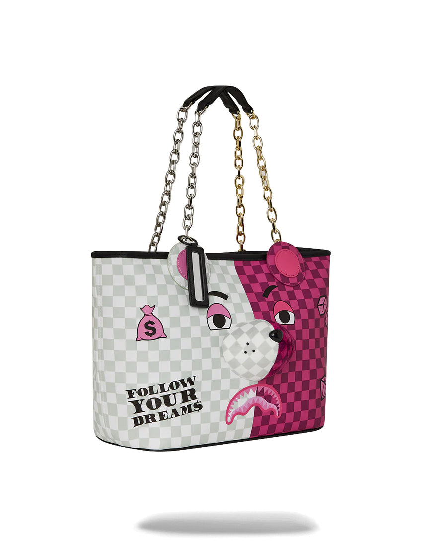 Borsa Sprayground PINK&CREAM CHECK MONEYBEAR HEAD TOTE 