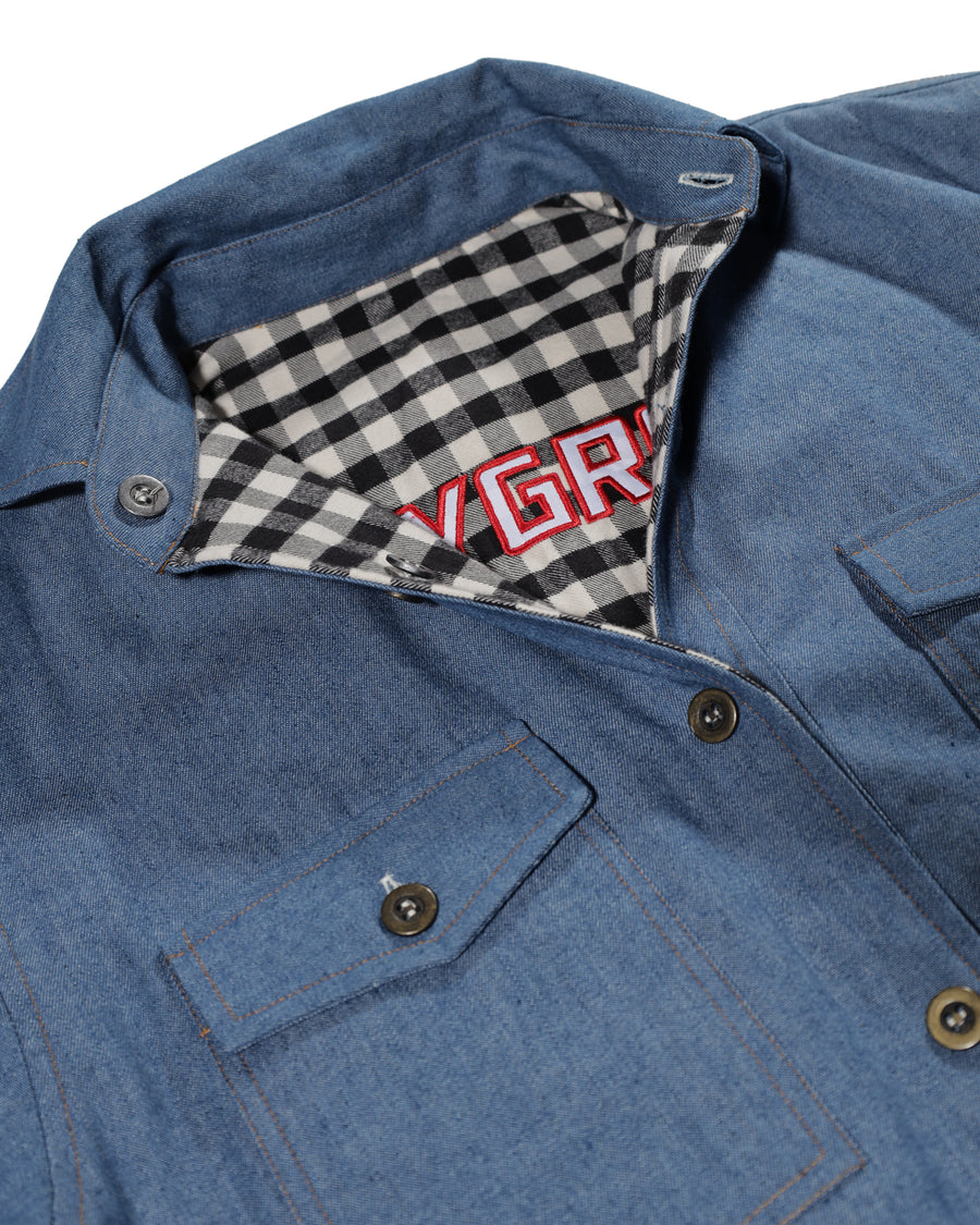 CHECK DENIM PADDED DOUBLE SHIRT J