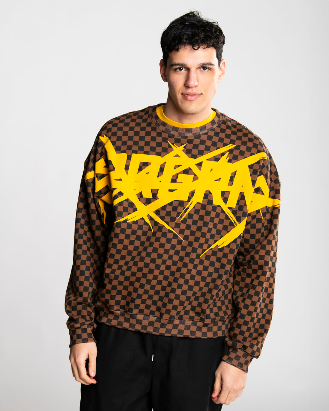 CHECKERED COLOR SCRATCH CREWNECK