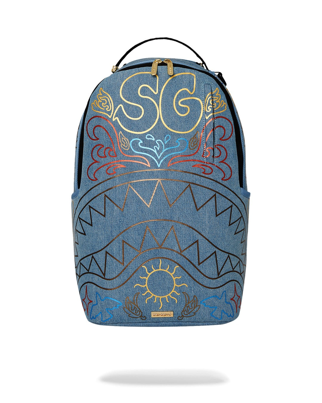 METALLIC PRINTED DENIM SHARK DLXSV BACKPACK