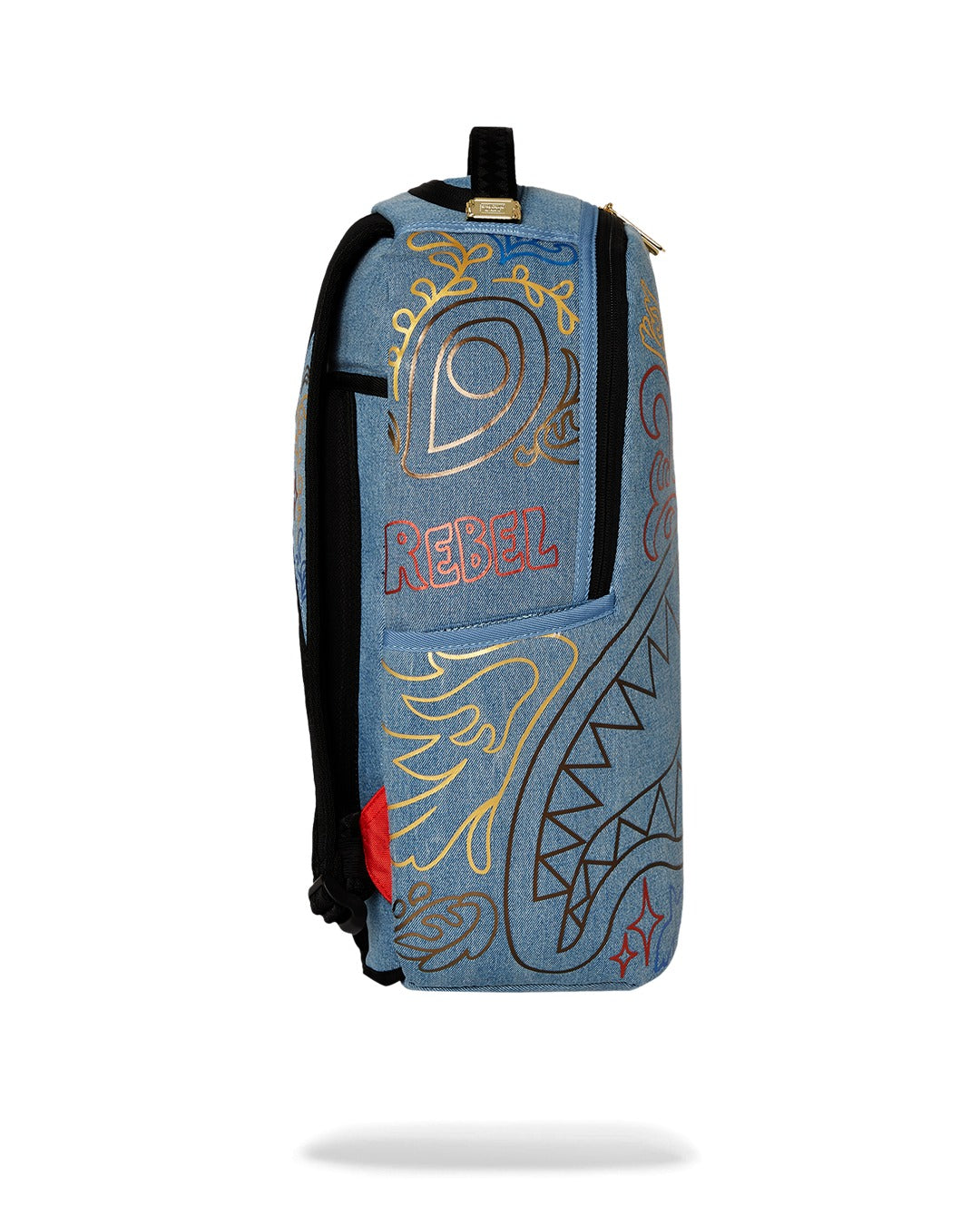 METALLIC PRINTED DENIM SHARK DLXSV BACKPACK