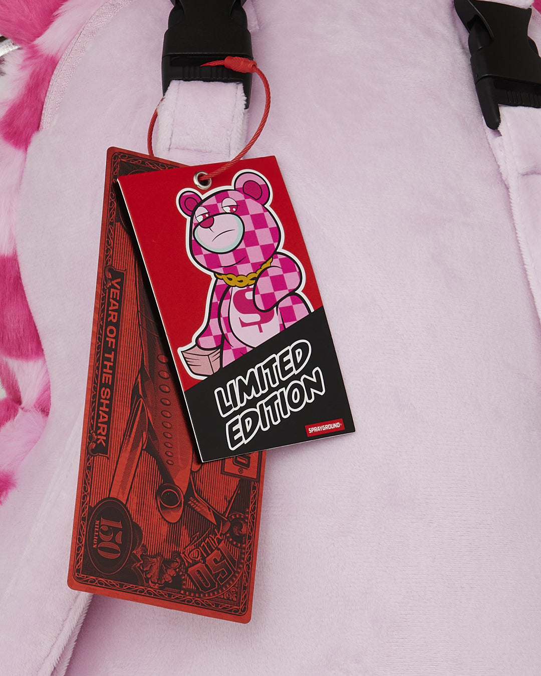PINK FUR CHECK MONEYBEAR BACKPACK