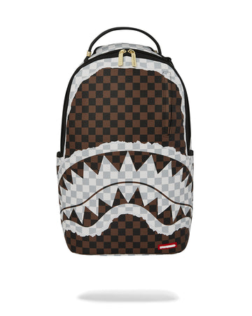 CREAM AND BROWN TEAR CHECK BACKPACK