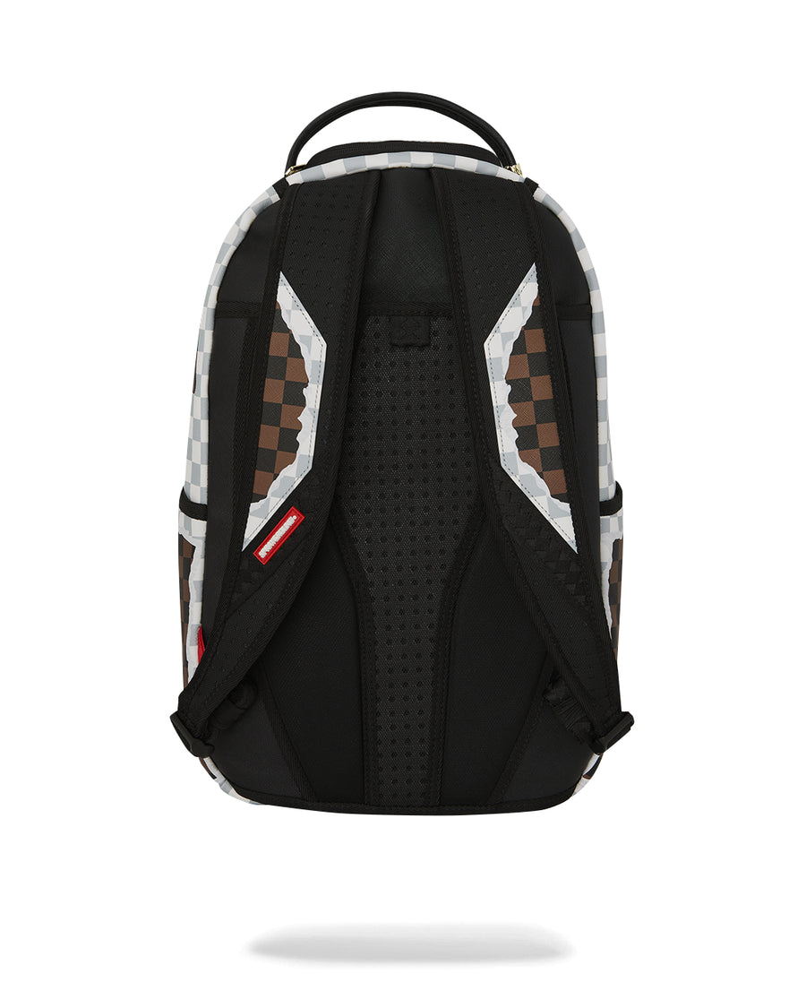 CREAM AND BROWN TEAR CHECK BACKPACK