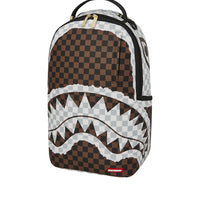CREAM AND BROWN TEAR CHECK BACKPACK