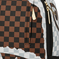 CREAM AND BROWN TEAR CHECK BACKPACK