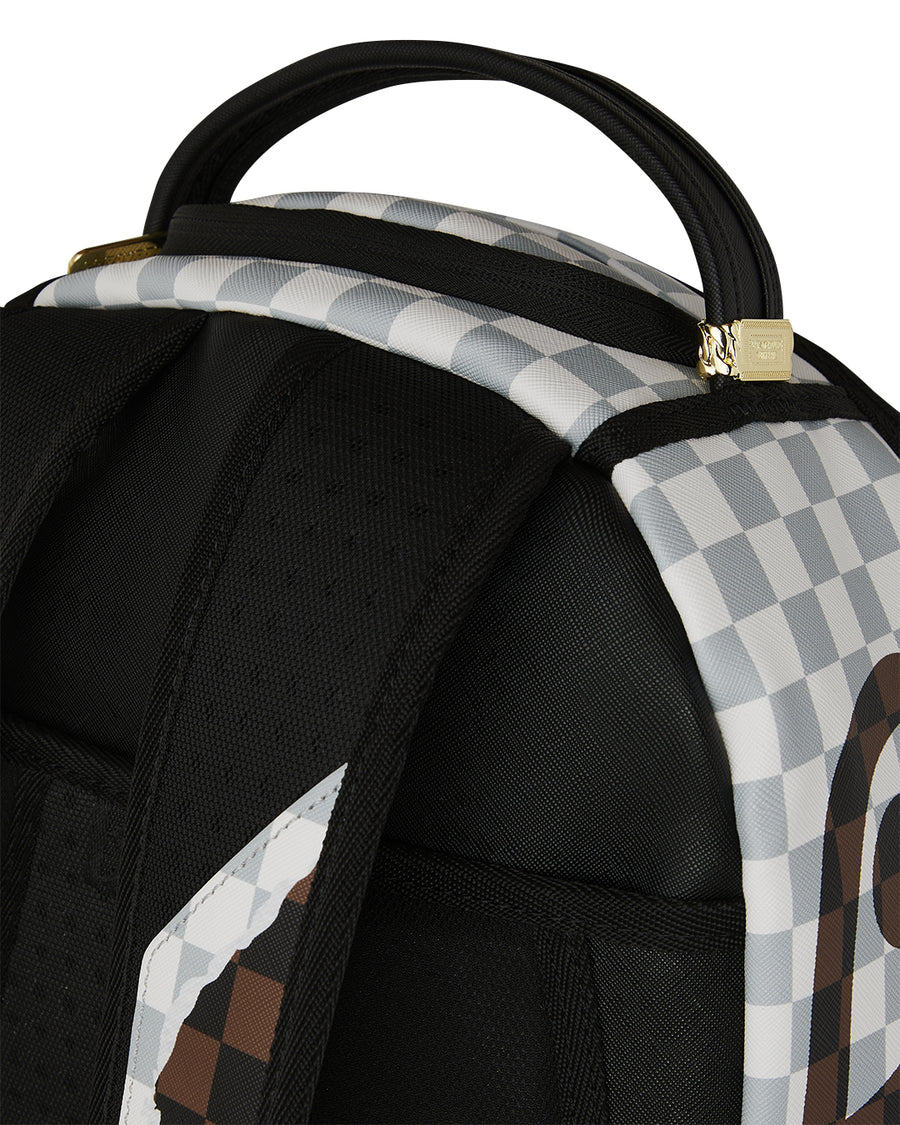 CREAM AND BROWN TEAR CHECK BACKPACK