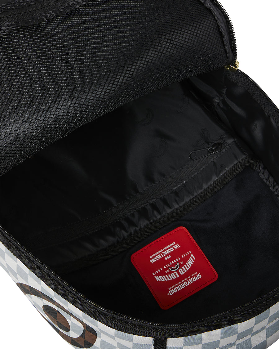 CREAM AND BROWN TEAR CHECK BACKPACK